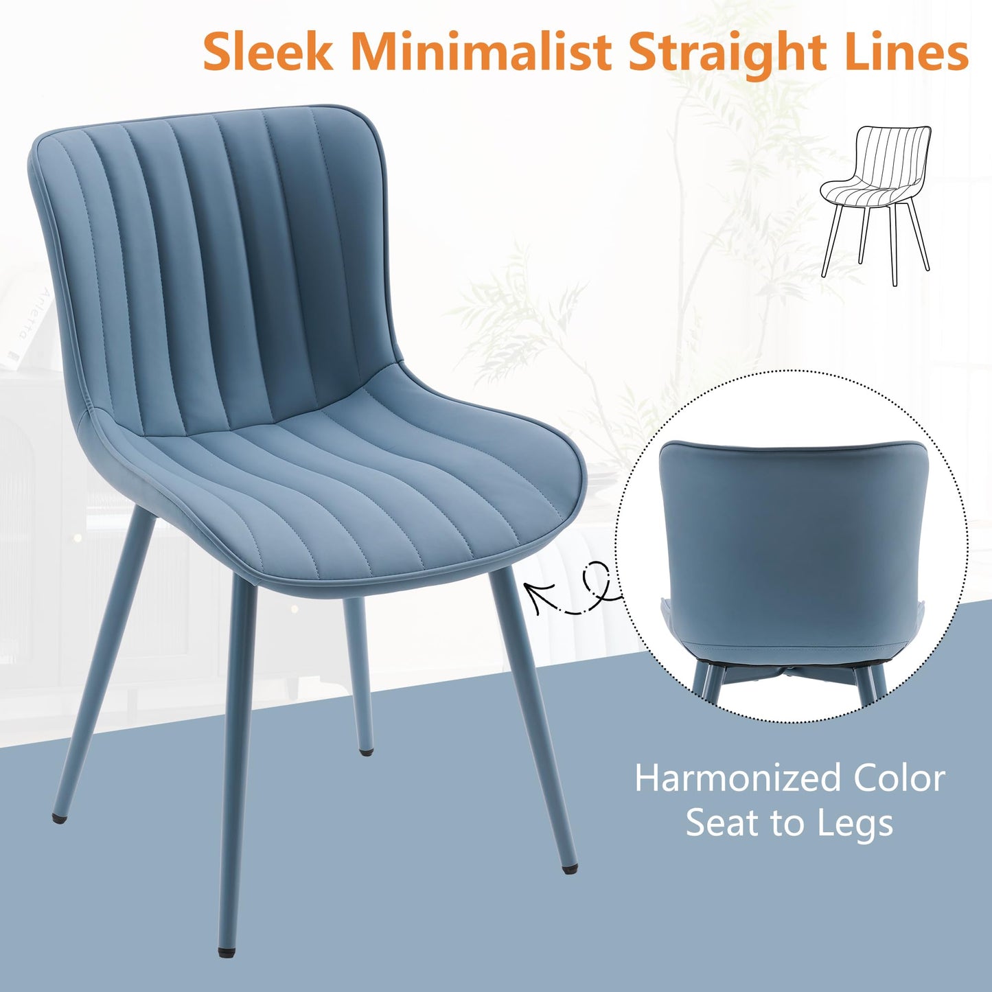 YOUNUOKE Mid-Century Modern Dining Chairs Set of 2, Blue PU Leather
