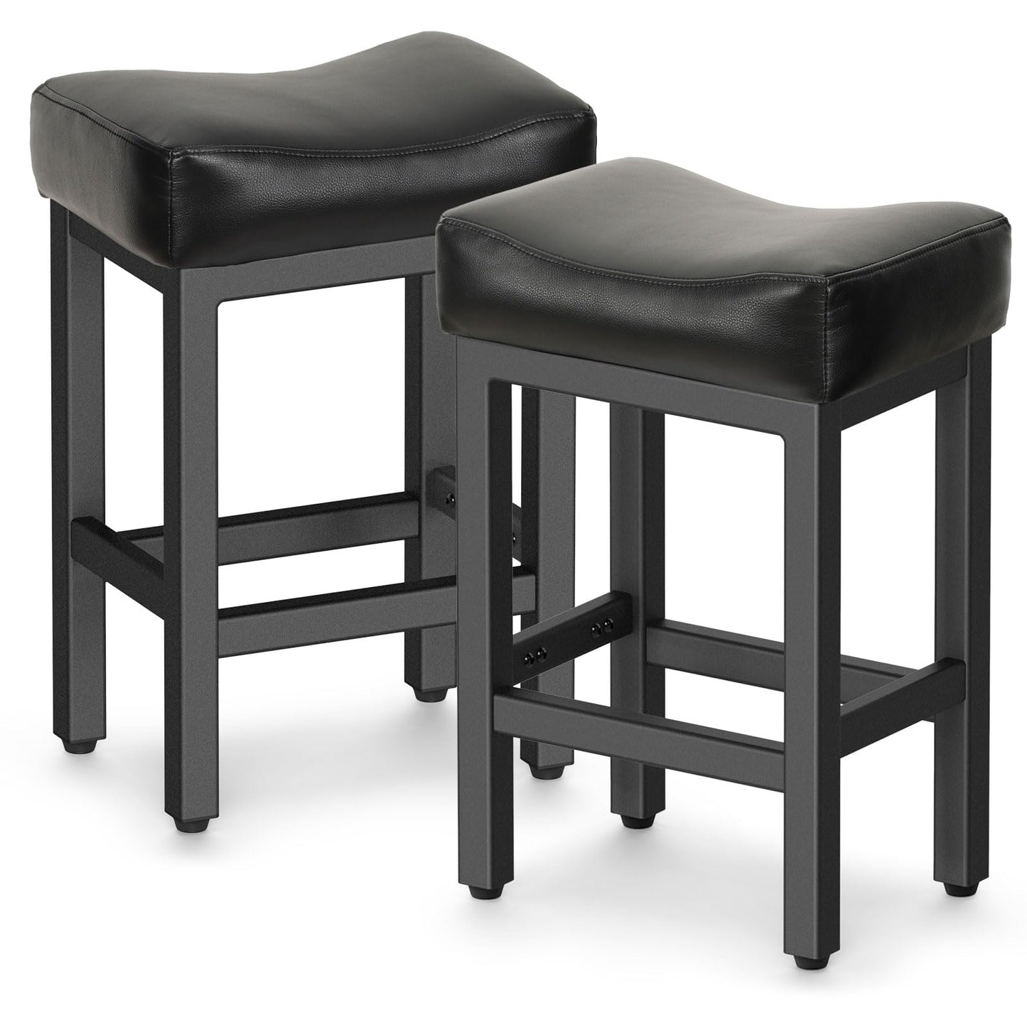 Raynesys 24 Inche Bonded Leather Counter Height Bar Stools Set of 2 Square