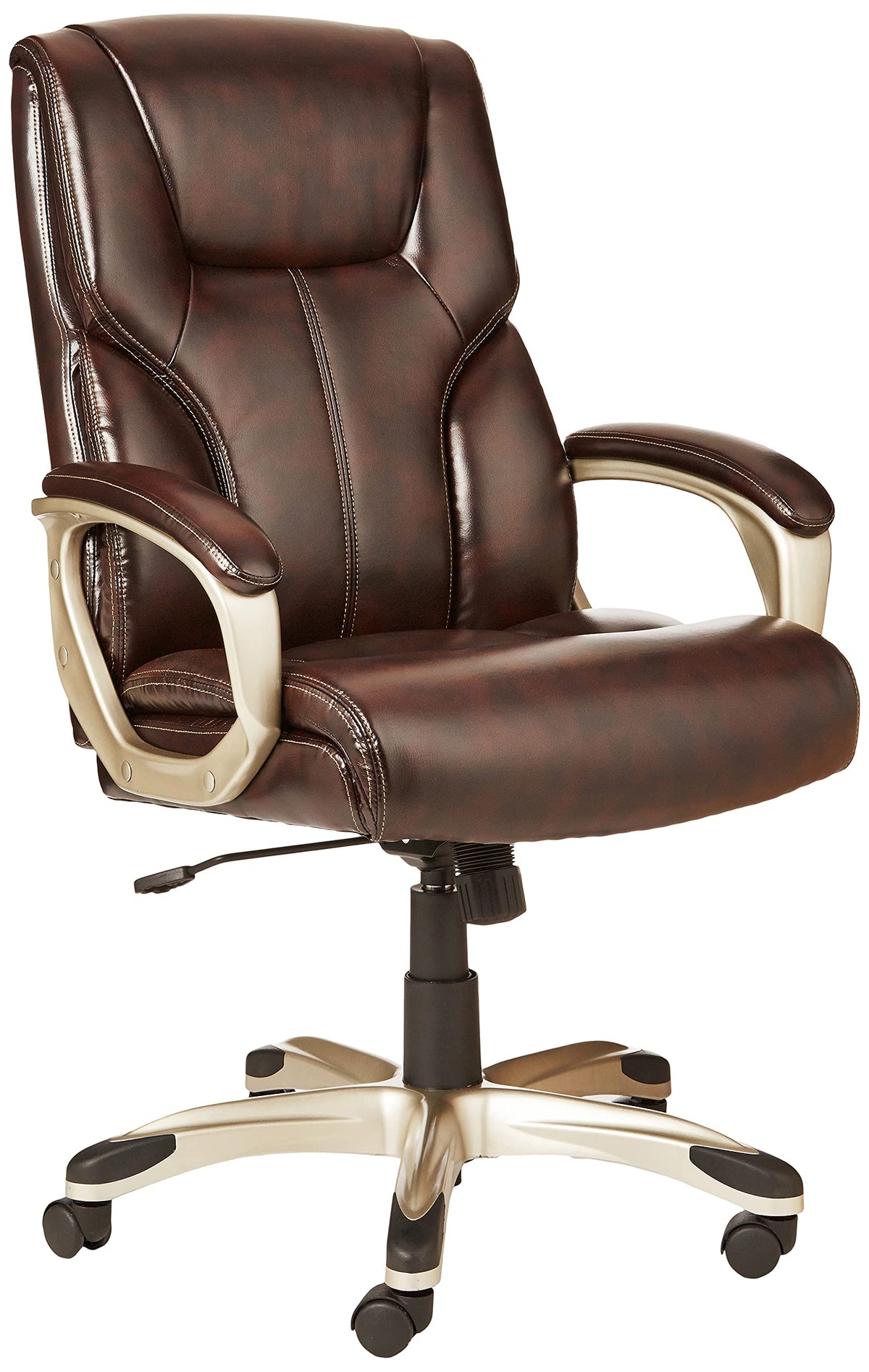 Amazon Basics Executive High Back Office Chair, Adjustable Height, Tilt, Swivel, Padded Armrests, Brown/Gold