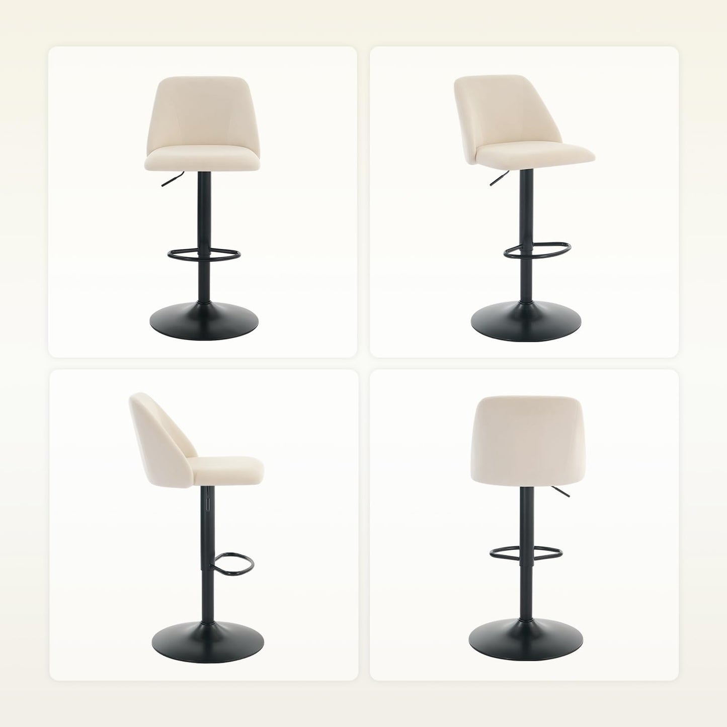 COLAMY Bar Stools Set of 2, Modern Swivel Bar Chairs, Adjustable Upholstered Barstools Counter Height with Full Backrest for Bar, Dining Room, Kitchen Island, Beige