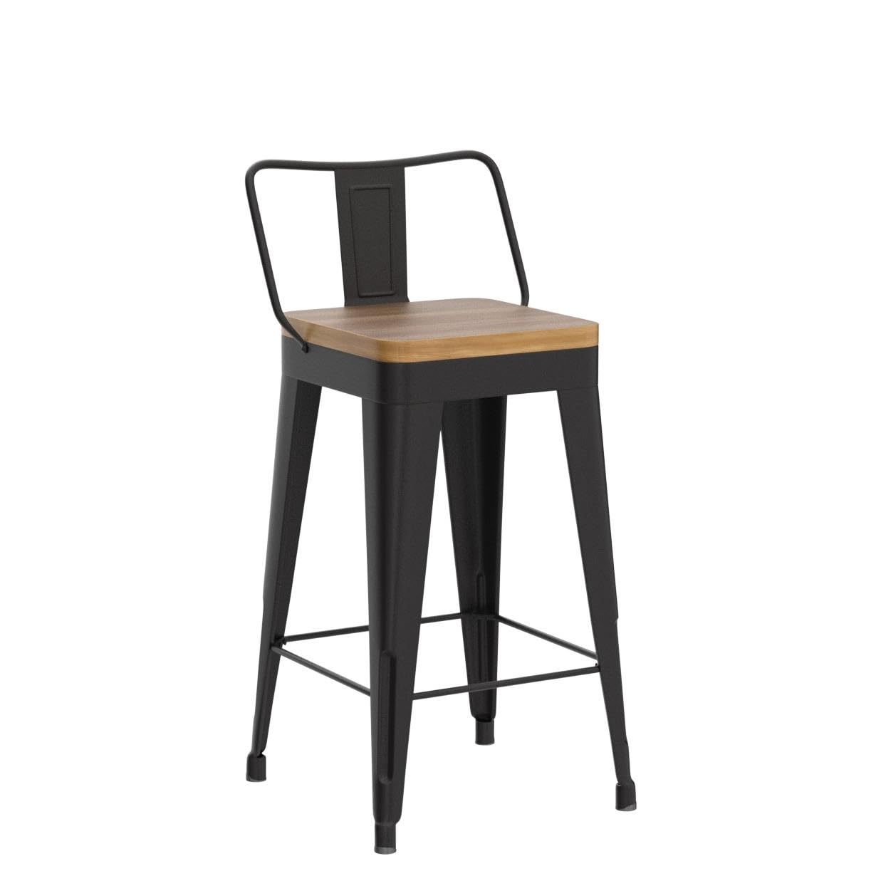 POINTANT Bar Stools Set of 4 Metal Bar Stool Counter Height Bar Stools Black, Modern Bar Chairs with Back and Wooden Seat 30" Bar Stool Counter Height
