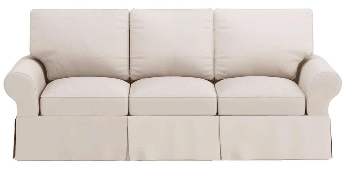 HomeTown Market Sofa Covers Compatible with Pottery Barn PB Basic Three Seater Sofa Slipcover (PB Basic 3 Seat (Width: 82.5"), Polyester Flax Beige)