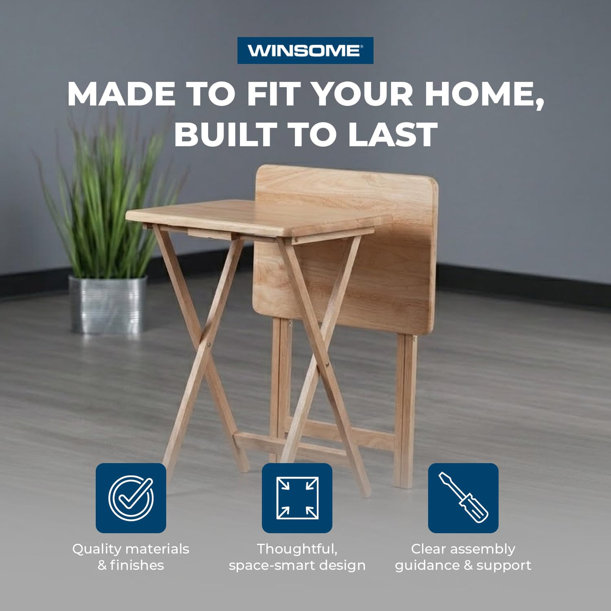 Winsome Alex Set of 2 Foldable Snack Tables, Natural, 26"