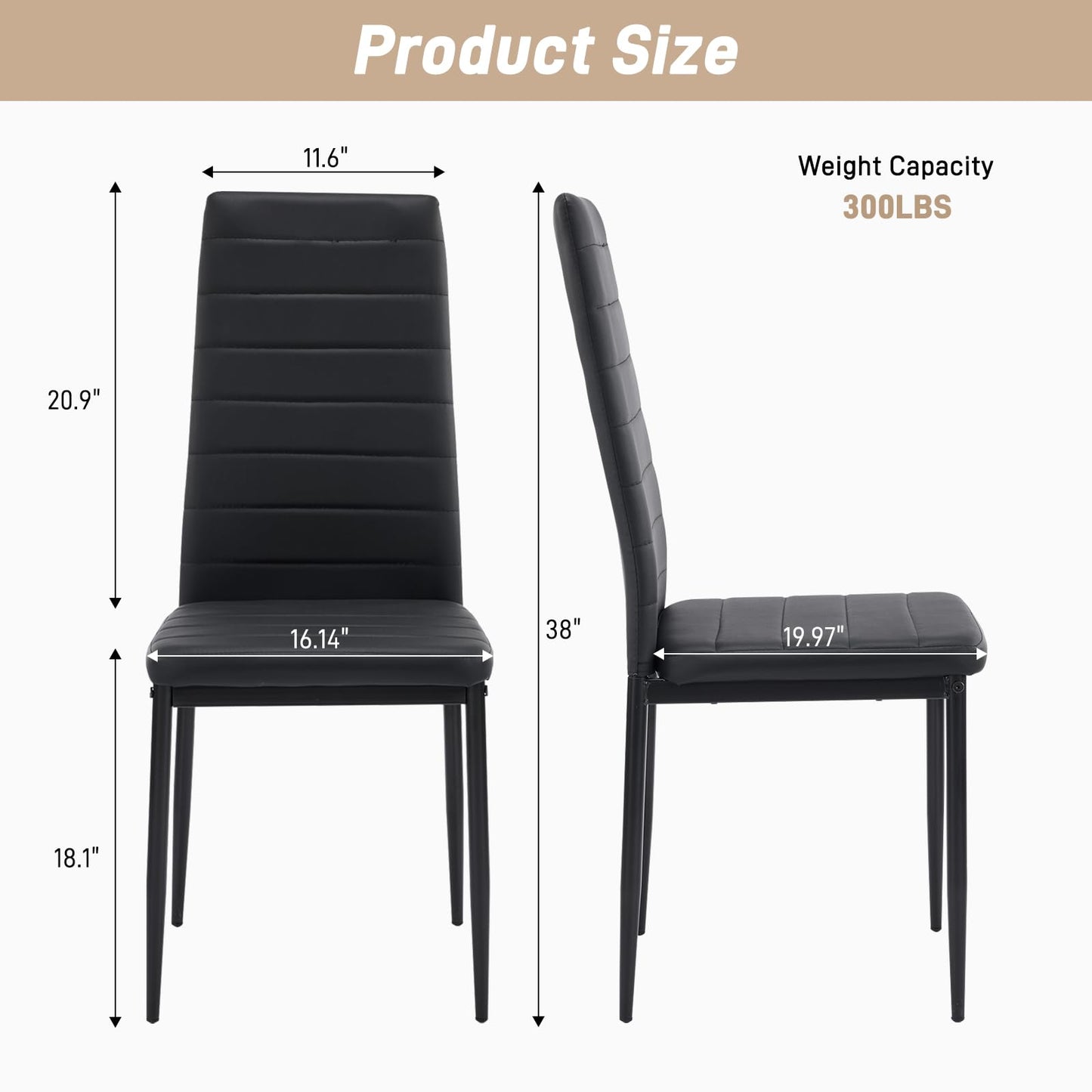 Karl home Dining Chairs Set of 4, PU Leather & High Back, Black