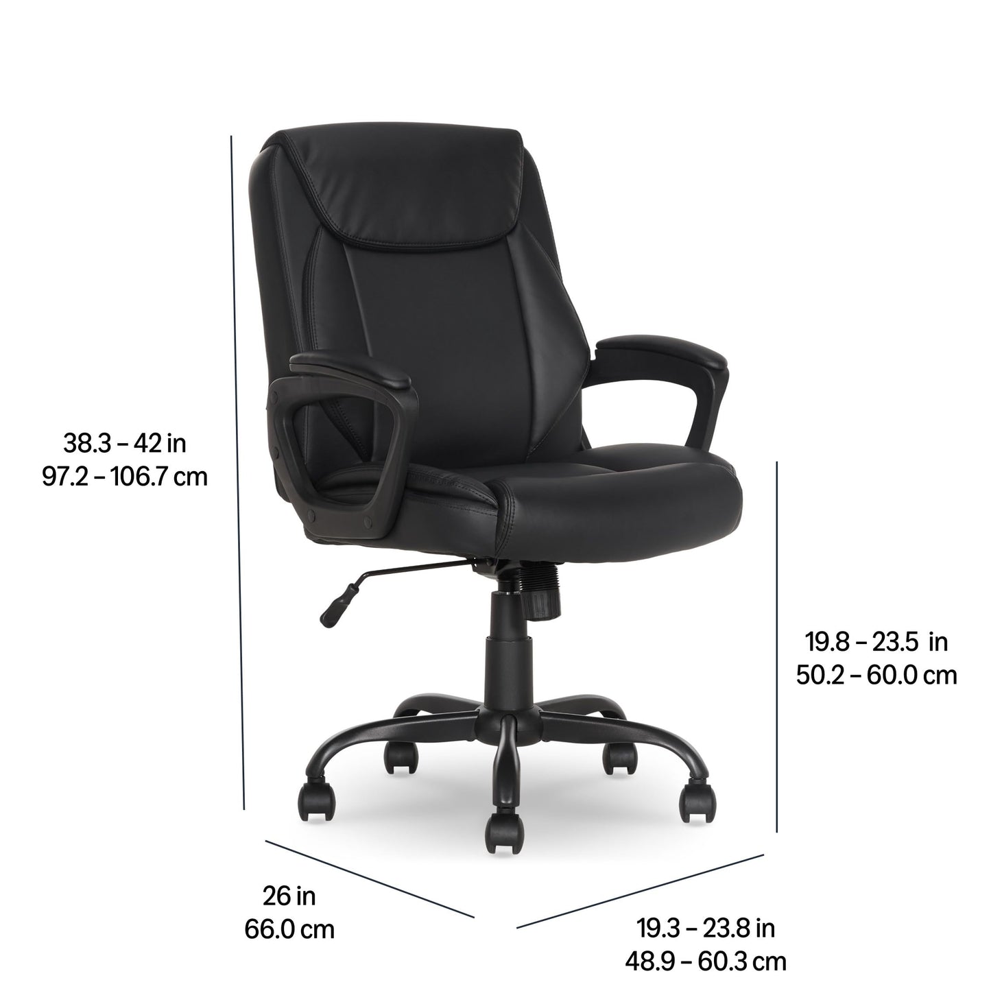 Amazon Basics Classic Puresoft PU Padded Mid-Back Office Desk Chair with Armrest, Easy Assembly, Sturdy Metal Base, Wheels, 275lb Support, 26"D x 23.75"W x 42"H, Black