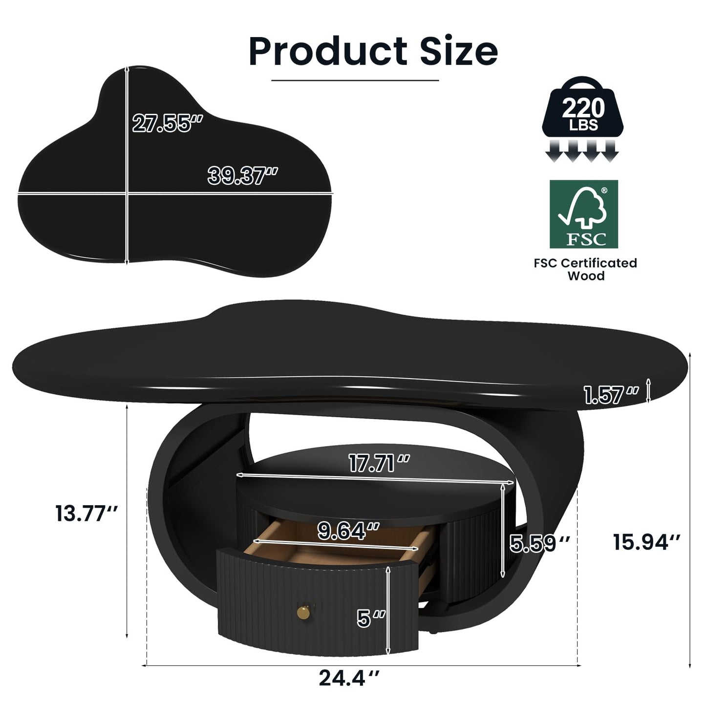 Irregular Cloud Coffee Table with Storage Drawer, Modern Center Tables