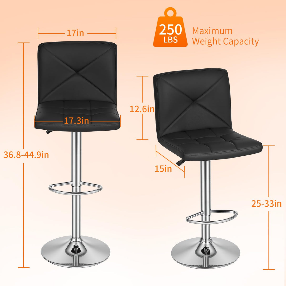BestOffice Bar Stools Set of 2, PU Leather Swivel Bar Stools Kitchen Counter Height Bar Chairs with Hydraulic Adjustable for Kitchen, Dining Room and Restaurants