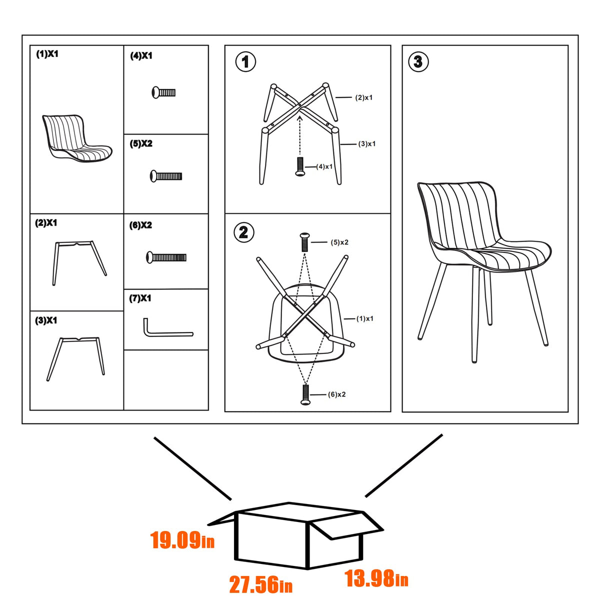 YOUNUOKE Dining Chairs Set of 2 Mid-Century Modern Kitchen Chair Black