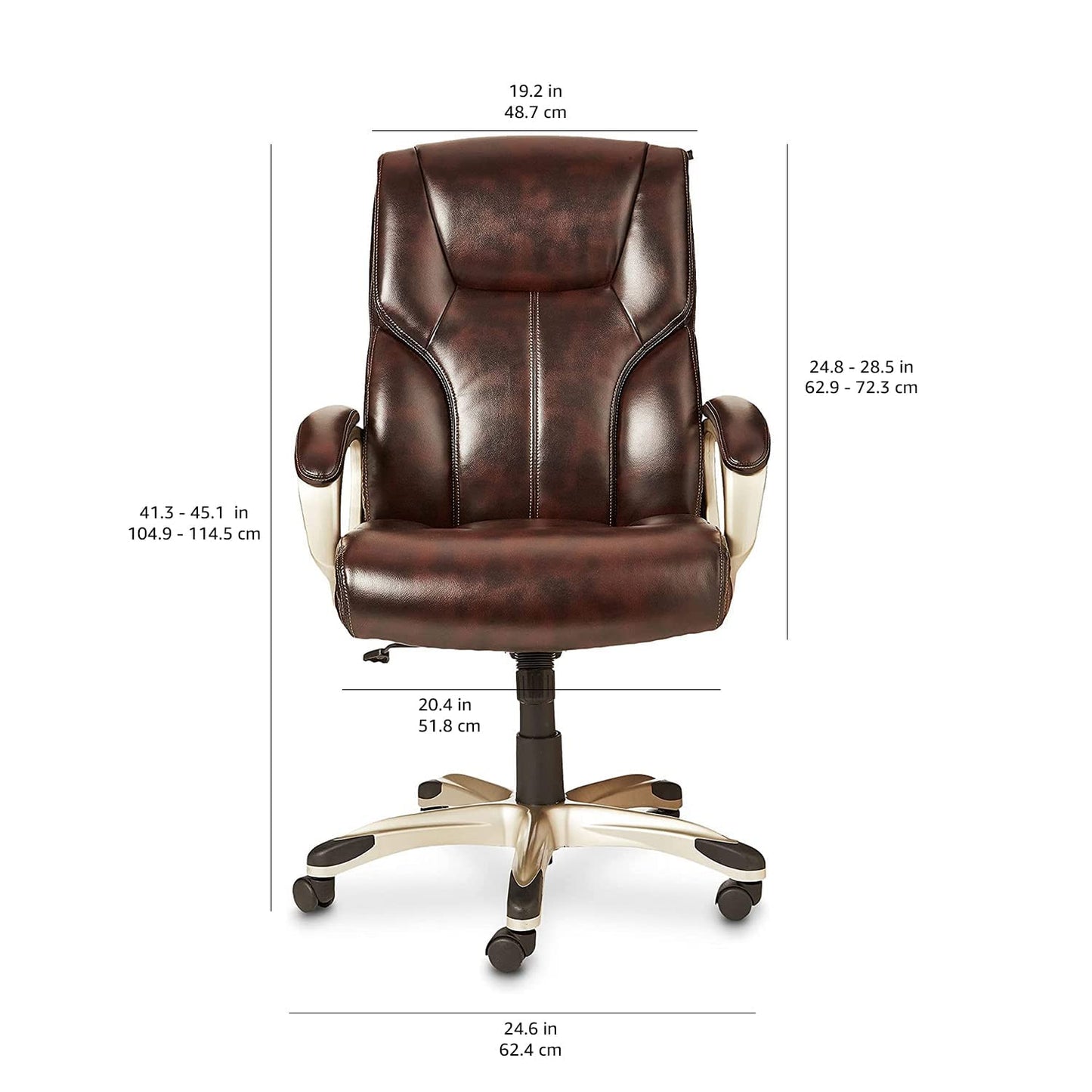Amazon Basics Executive High Back Office Chair, Adjustable Height, Tilt, Swivel, Padded Armrests, Brown/Gold