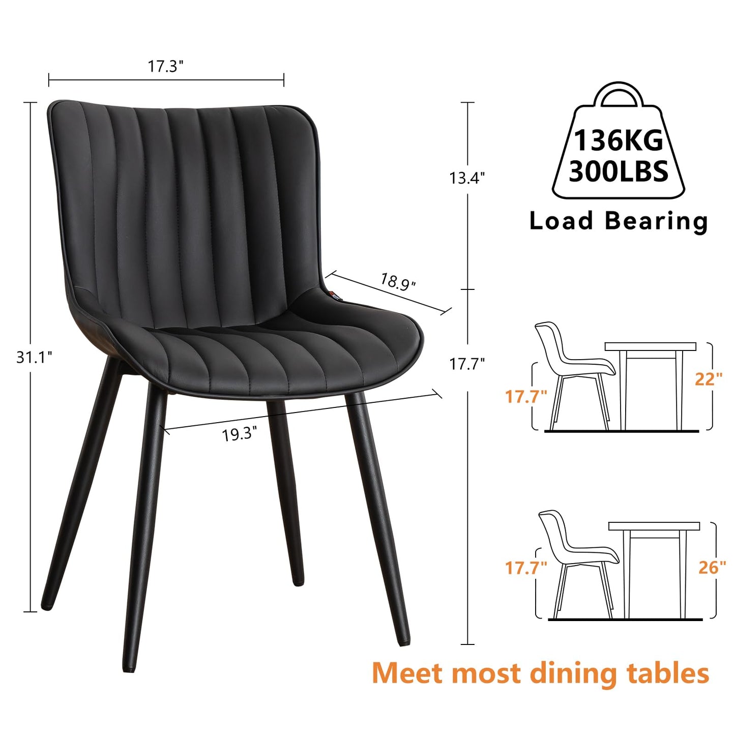 YOUNUOKE Dining Chairs Set of 2 Mid-Century Modern Kitchen Chair Black