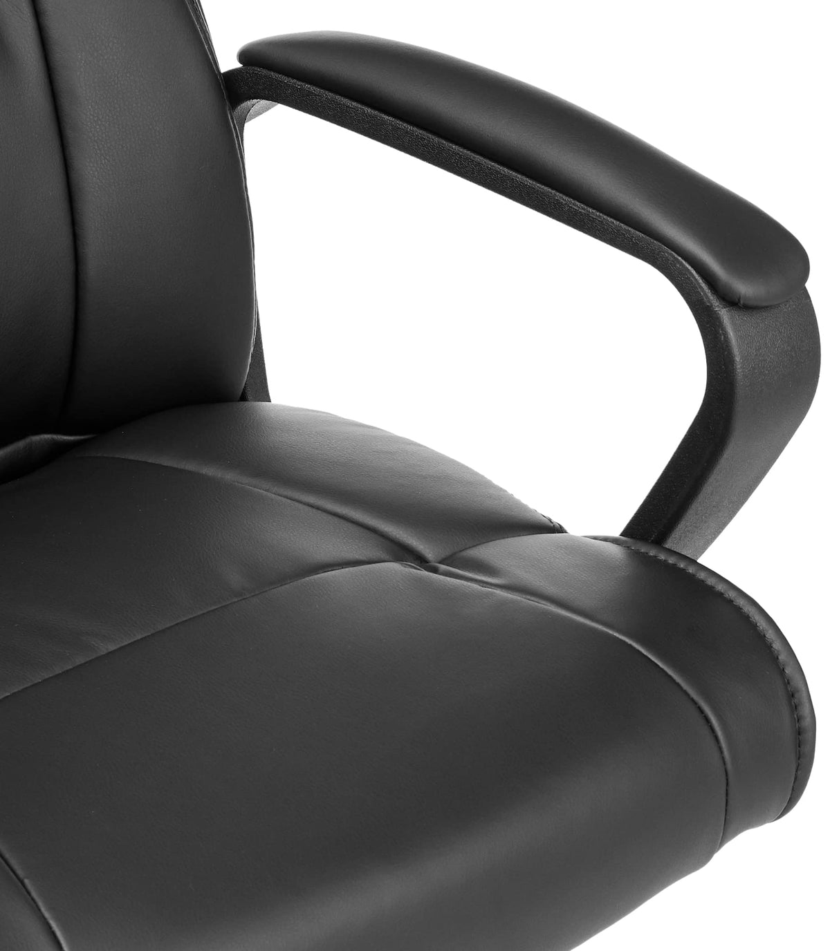 Amazon Basics Office Task Chair with Adjustable Height, 360° Swivel, Padded Armrests, Mid-Back, Rolling, 275 Pound Capacity, 24.2"D x 24"W x 34.8"H, Black Faux Leather