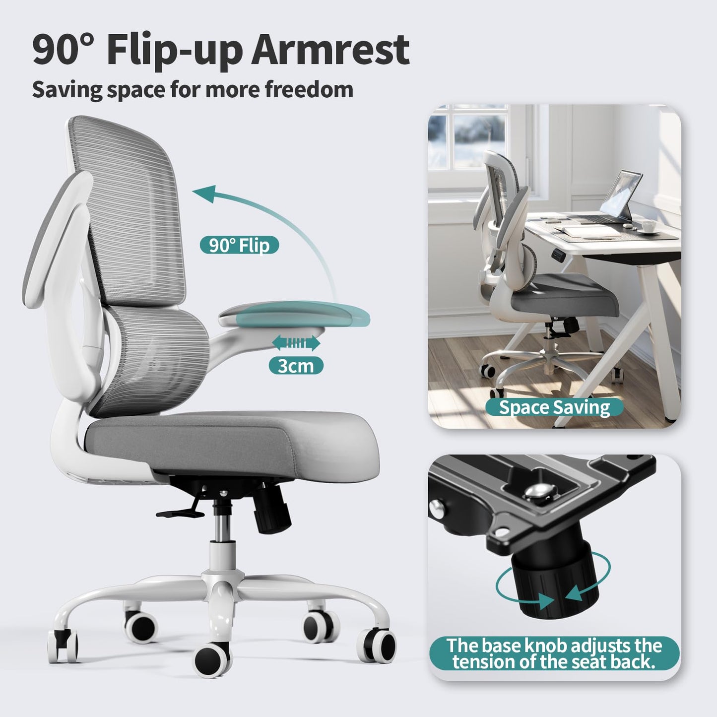 TRALT Office Chair - Ergonomic Desk Chair with Adjustable Lumbar Support, Mesh Computer Chair, Executive Chair for Home Office Comfortable Lumbar Support (1, White)