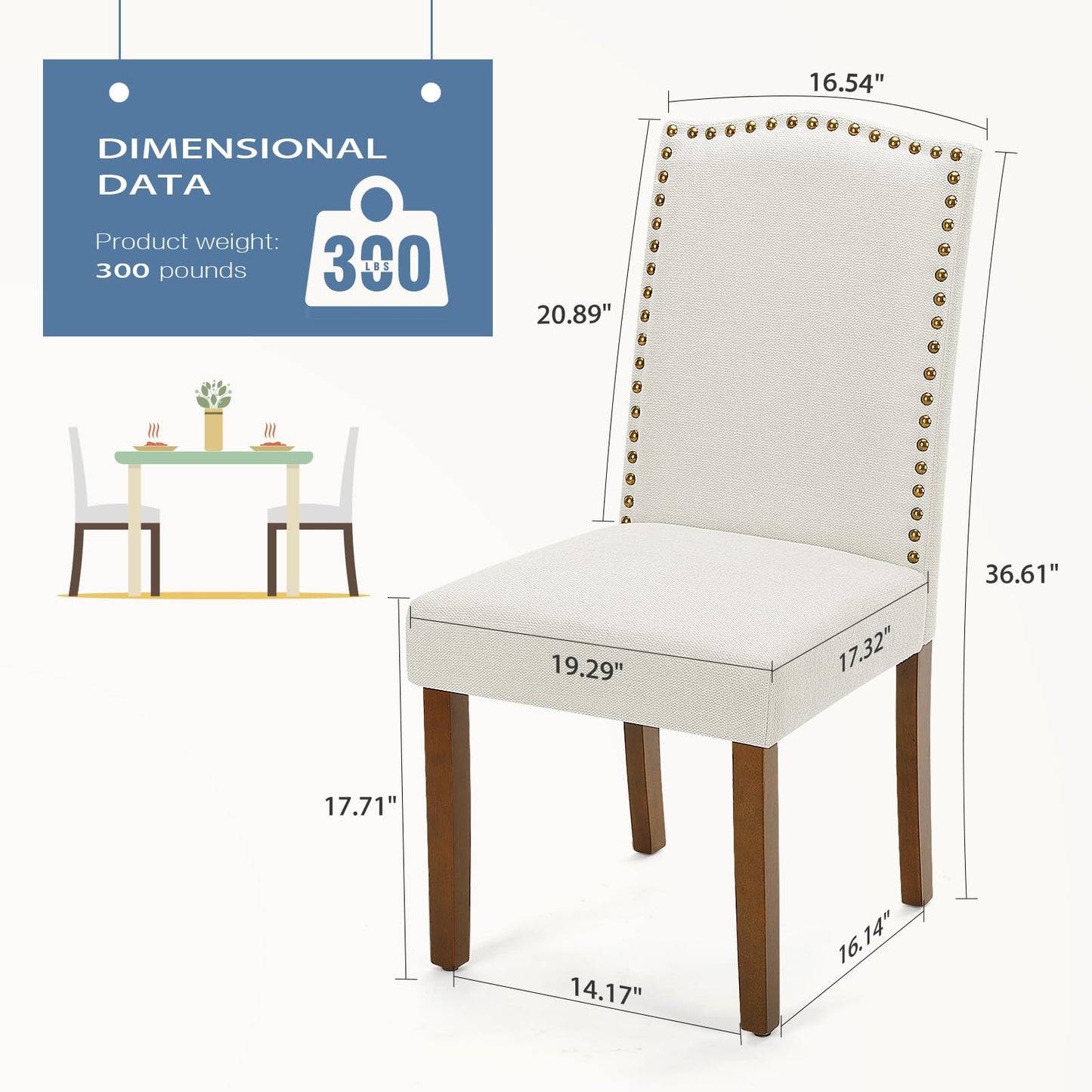 DUMOS Dining Chairs Set of 4, Modern Kitchen Table Chairs with Wooden Legs and Padded Seat, Mid Century Upholstered Accent Chair for Dining Room/Kitchen/Living Room/Restaurant, Beige