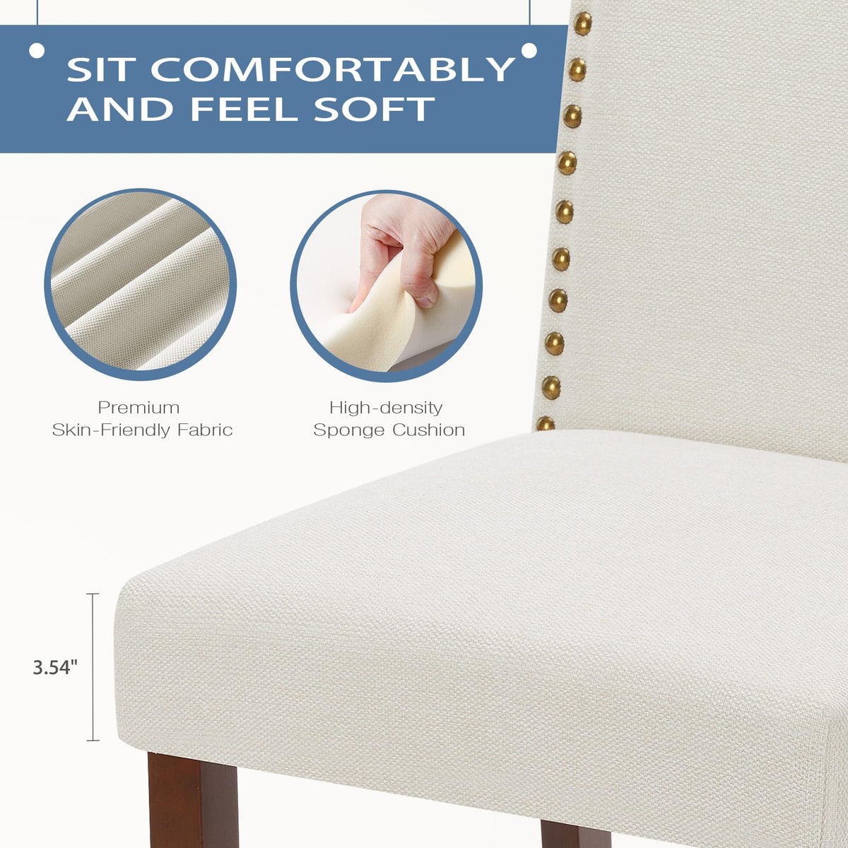 DUMOS Dining Chairs Set of 4, Modern Kitchen Table Chairs with Wooden Legs and Padded Seat, Mid Century Upholstered Accent Chair for Dining Room/Kitchen/Living Room/Restaurant, Beige