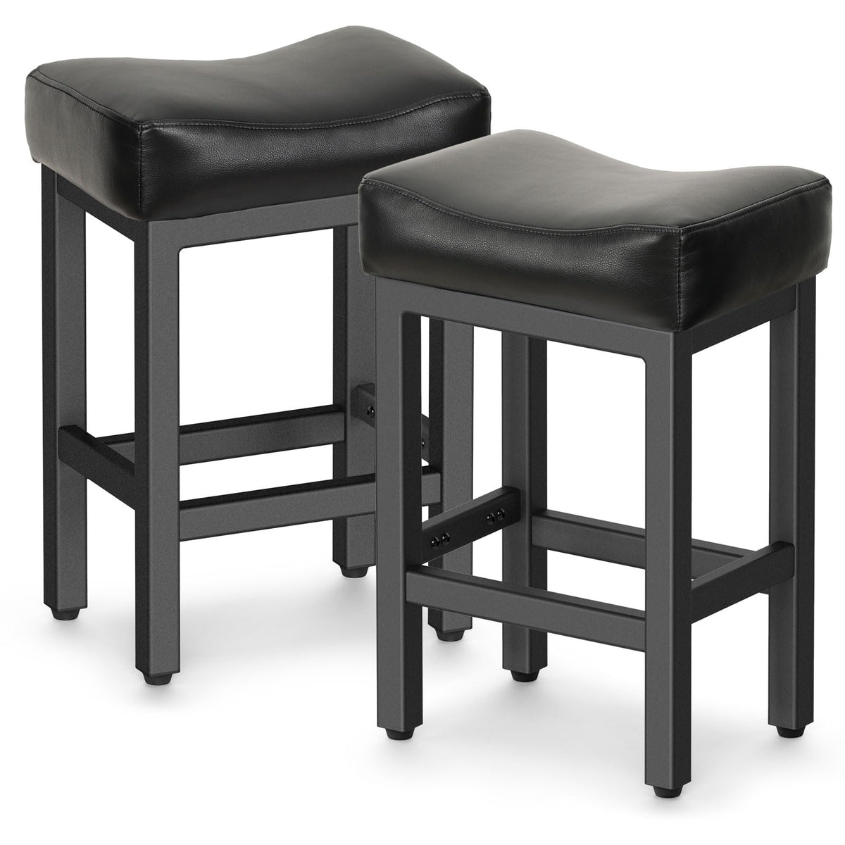 Raynesys 24 Inche Bonded Leather Counter Height Bar Stools Set of 2 Square