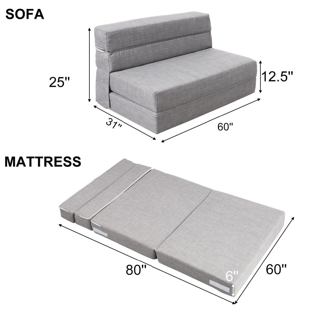 Folding Sofa Bed, Convertible Sleeper Chair with 2 Pillow, Futon Couch