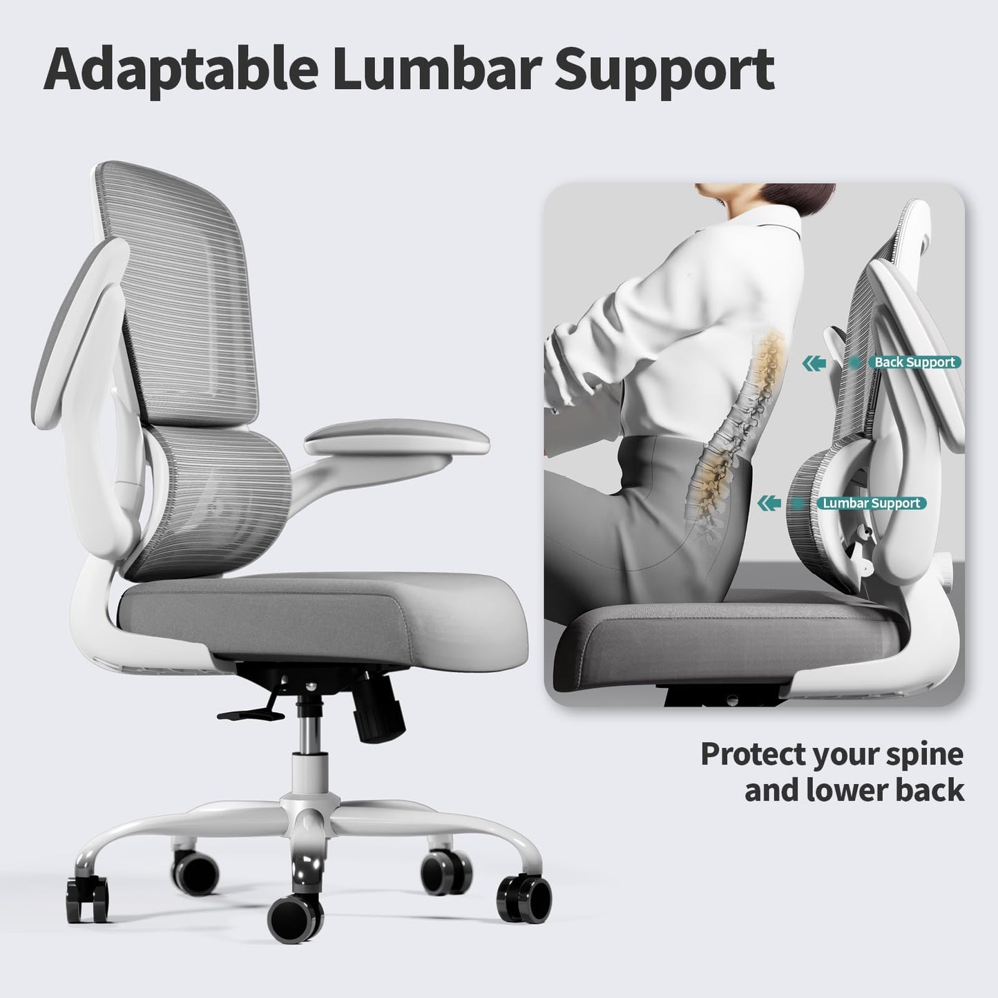 TRALT Office Chair - Ergonomic Desk Chair with Adjustable Lumbar Support, Mesh Computer Chair, Executive Chair for Home Office Comfortable Lumbar Support (1, White)