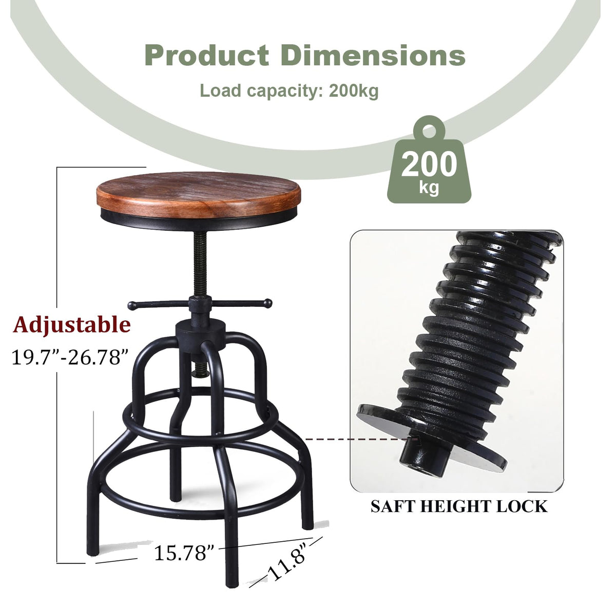 LOKKHAN Vintage Industrial Bar Stool-Rustic Swivel Barstools-Round Wood Metal Base-Kitchen Counter Height Adjustable Pipe Stool-Cast Steel Chairs 20-27 Inch (Set of 2)