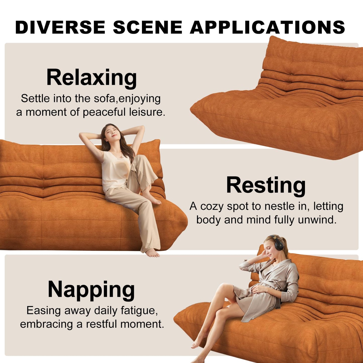 Full Foam Loveseat Sofa, Adult Bean Bag Floor Couch with Waterproof Fabric