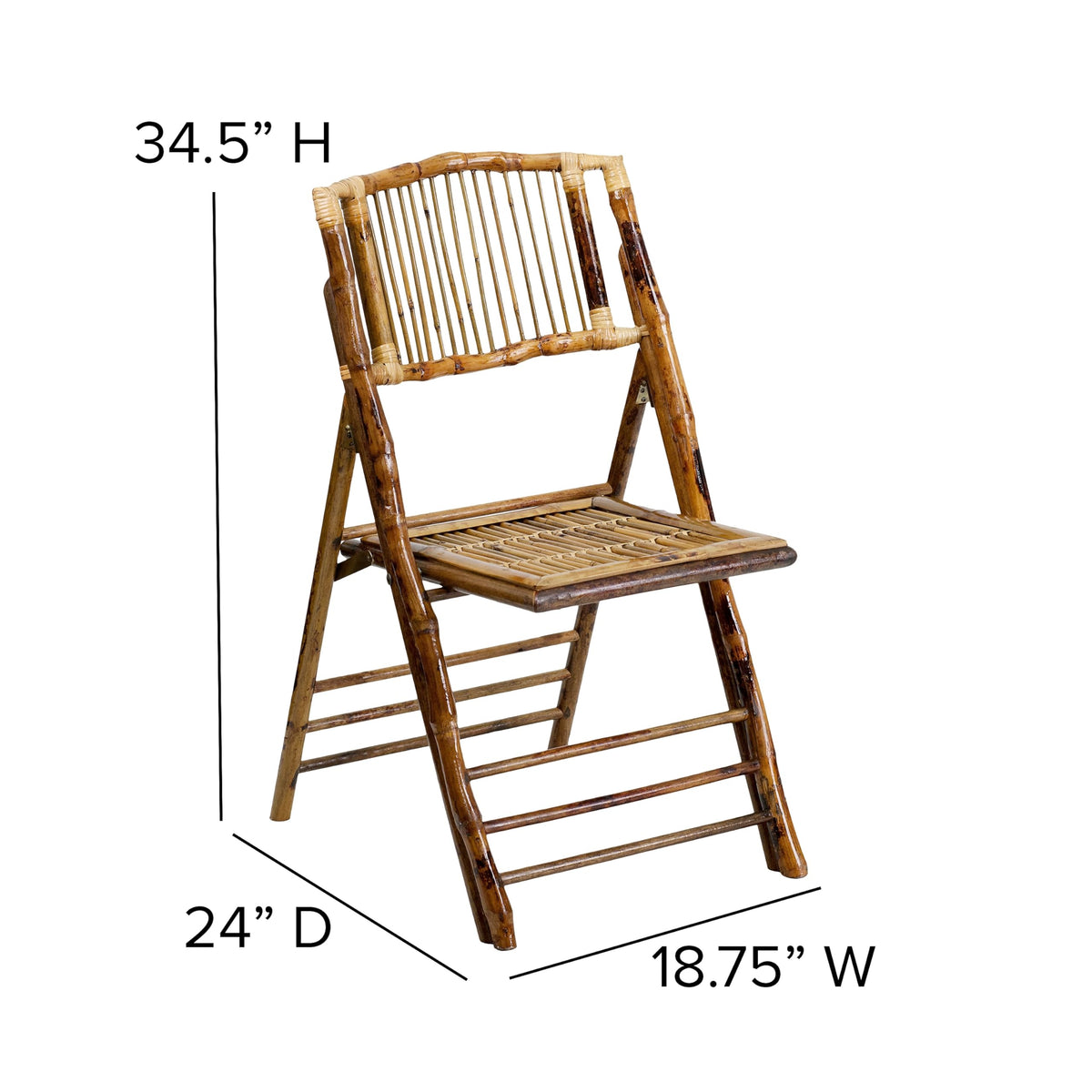 Flash Furniture Folding Bohemian Bamboo Chairs with Curved Backs, Modern Bamboo Folding Dining Chairs, 300 lb. Static Weight Capacity, Set of 4