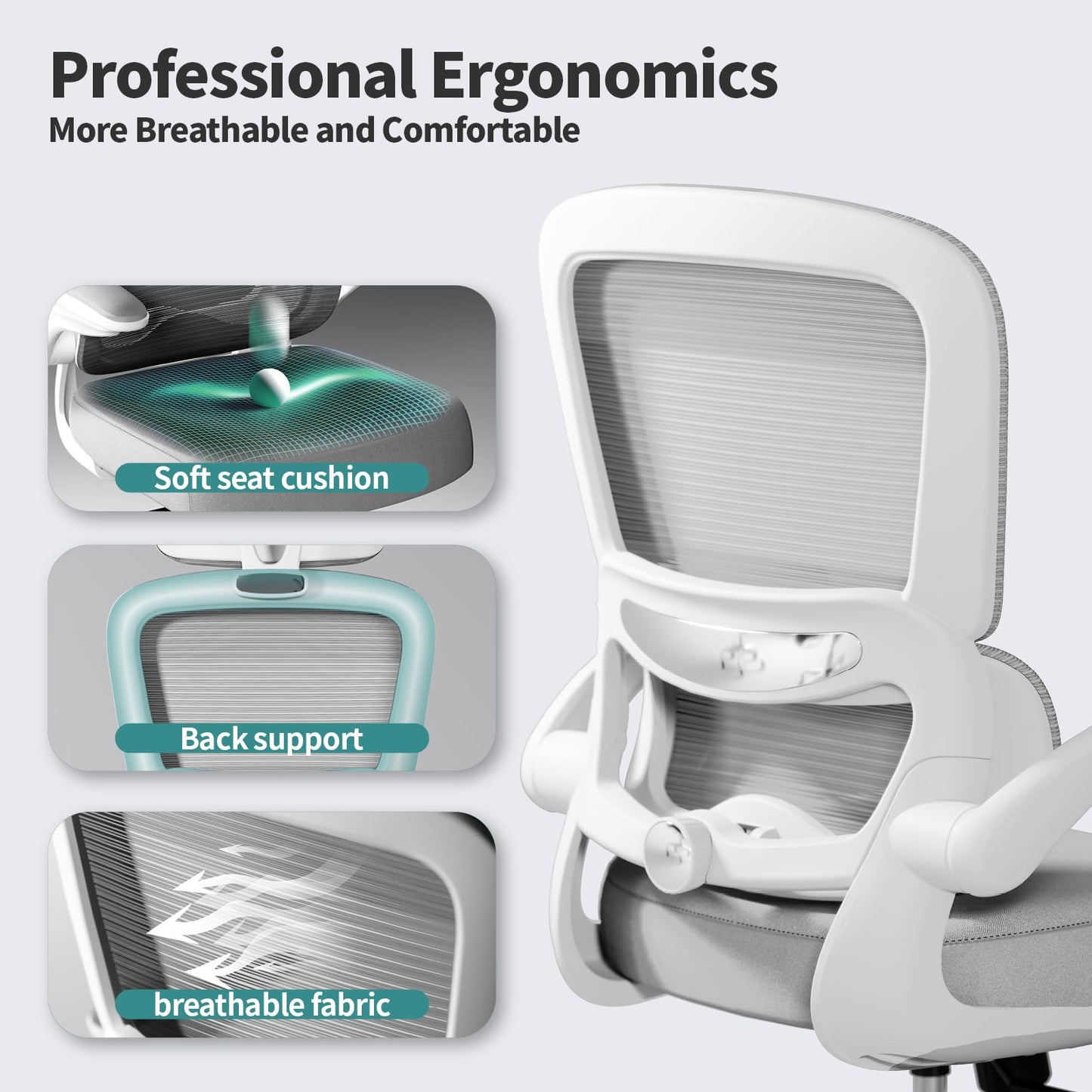 TRALT Office Chair - Ergonomic Desk Chair with Adjustable Lumbar Support, Mesh Computer Chair, Executive Chair for Home Office Comfortable Lumbar Support (1, White)