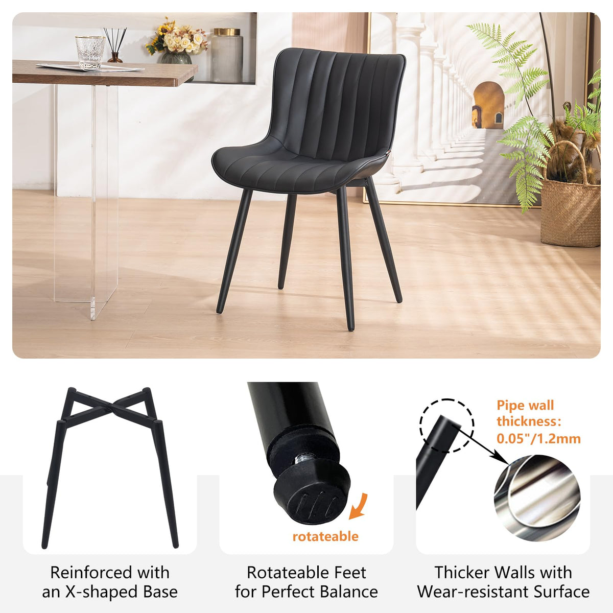 YOUNUOKE Dining Chairs Set of 2 Mid-Century Modern Kitchen Chair Black