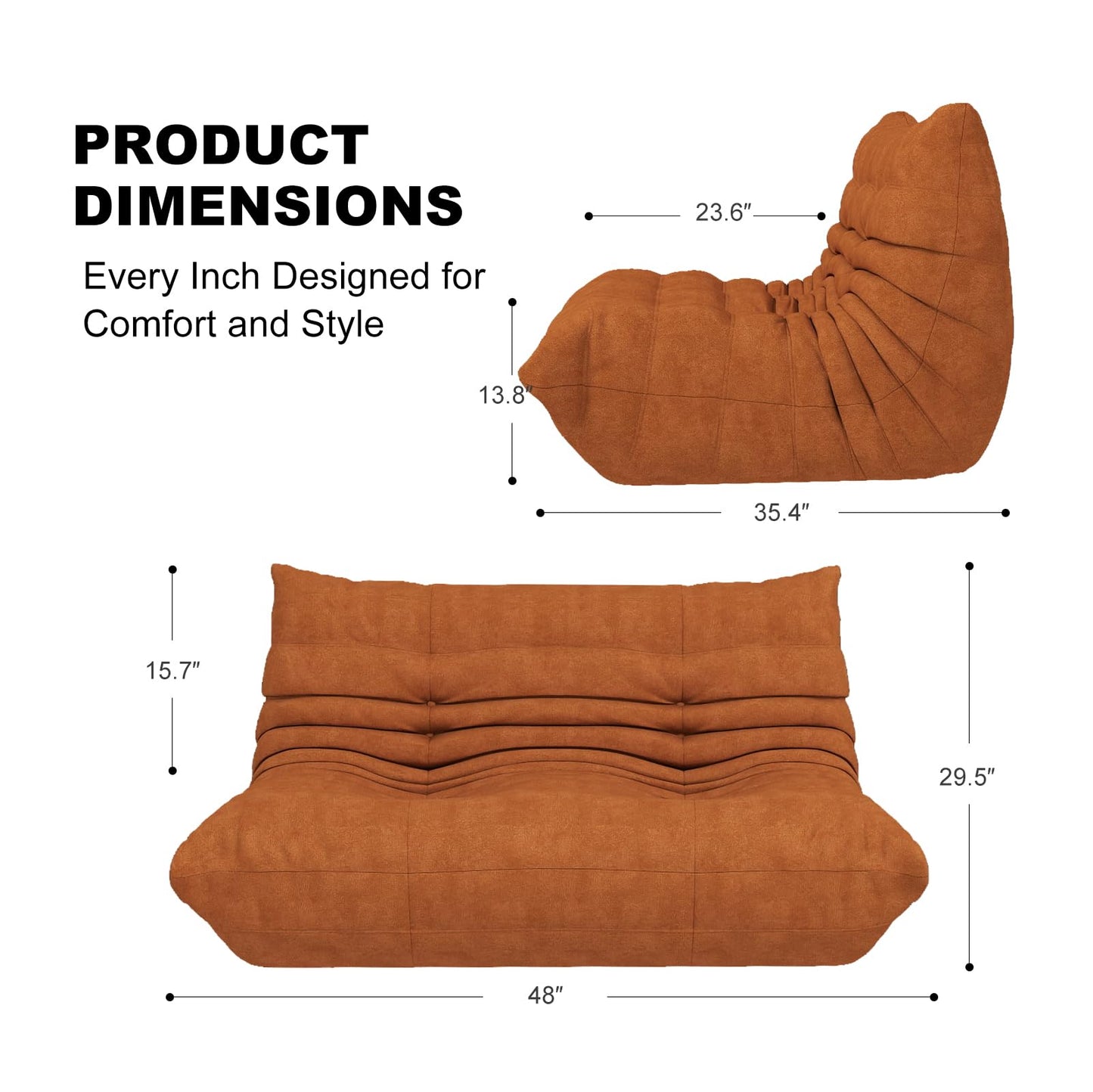 Full Foam Loveseat Sofa, Adult Bean Bag Floor Couch with Waterproof Fabric