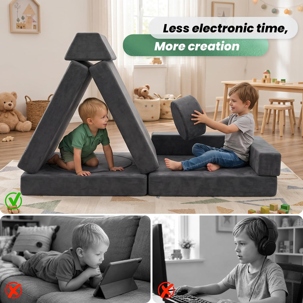 HOMFINE 16PCS Modular Kids Play Couch Set, Sectional Sofa for Playroom