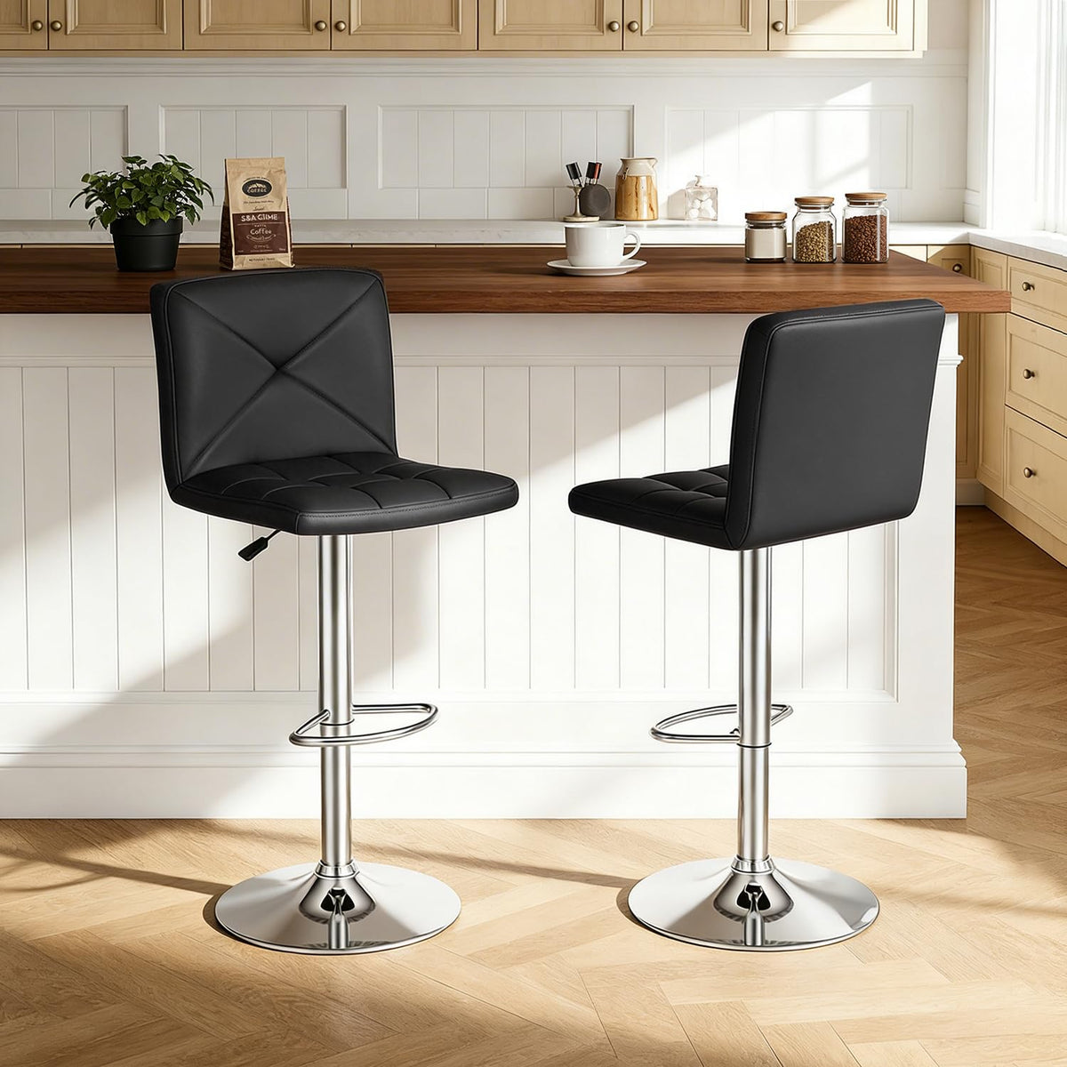 BestOffice Bar Stools Set of 2, PU Leather Swivel Bar Stools Kitchen Counter Height Bar Chairs with Hydraulic Adjustable for Kitchen, Dining Room and Restaurants