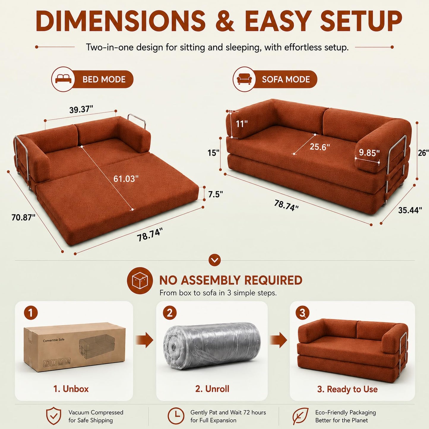 WHGBJA 79" 5 in 1 Convertible Sofa Bed Couch, Modular Sectional, Loveseat