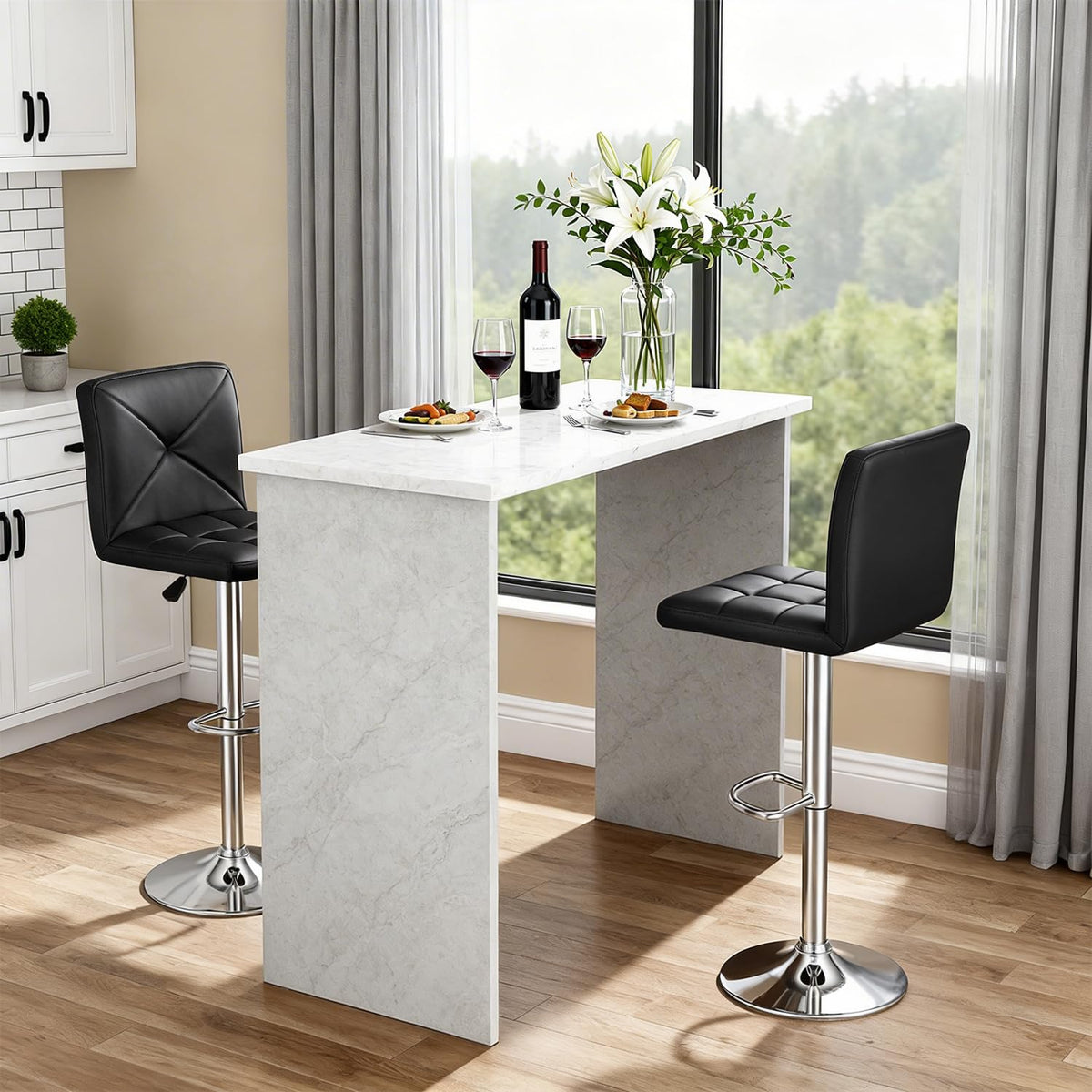 BestOffice Bar Stools Set of 2, PU Leather Swivel Bar Stools Kitchen Counter Height Bar Chairs with Hydraulic Adjustable for Kitchen, Dining Room and Restaurants