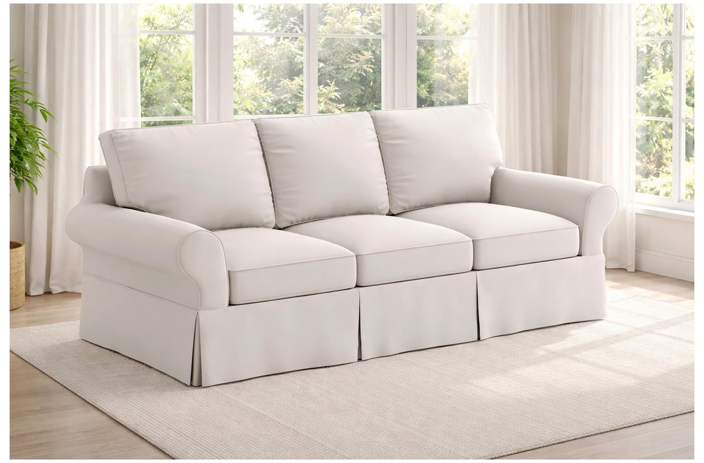 HomeTown Market Sofa Covers Compatible with Pottery Barn PB Basic Three Seater Sofa Slipcover (PB Basic 3 Seat (Width: 82.5"), Polyester Flax Beige)