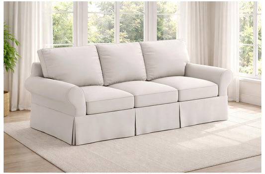 HomeTown Market Sofa Covers Compatible with Pottery Barn PB Basic Three Seater Sofa Slipcover (PB Basic 3 Seat (Width: 82.5"), Polyester Flax Beige)