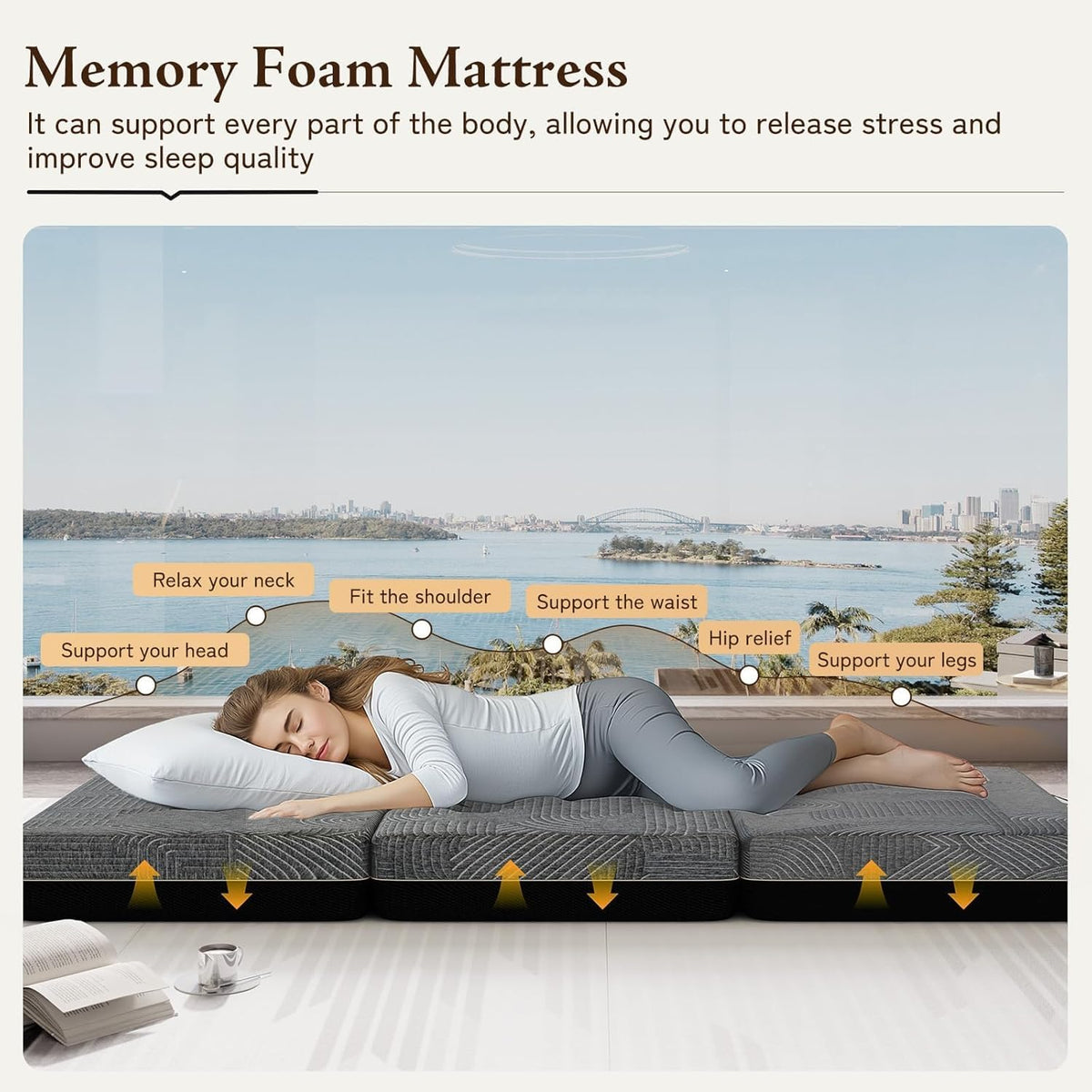 GEMBED Tri Folding Mattress Queen Size - 6 Inch Foldable Floor Sofa Bed