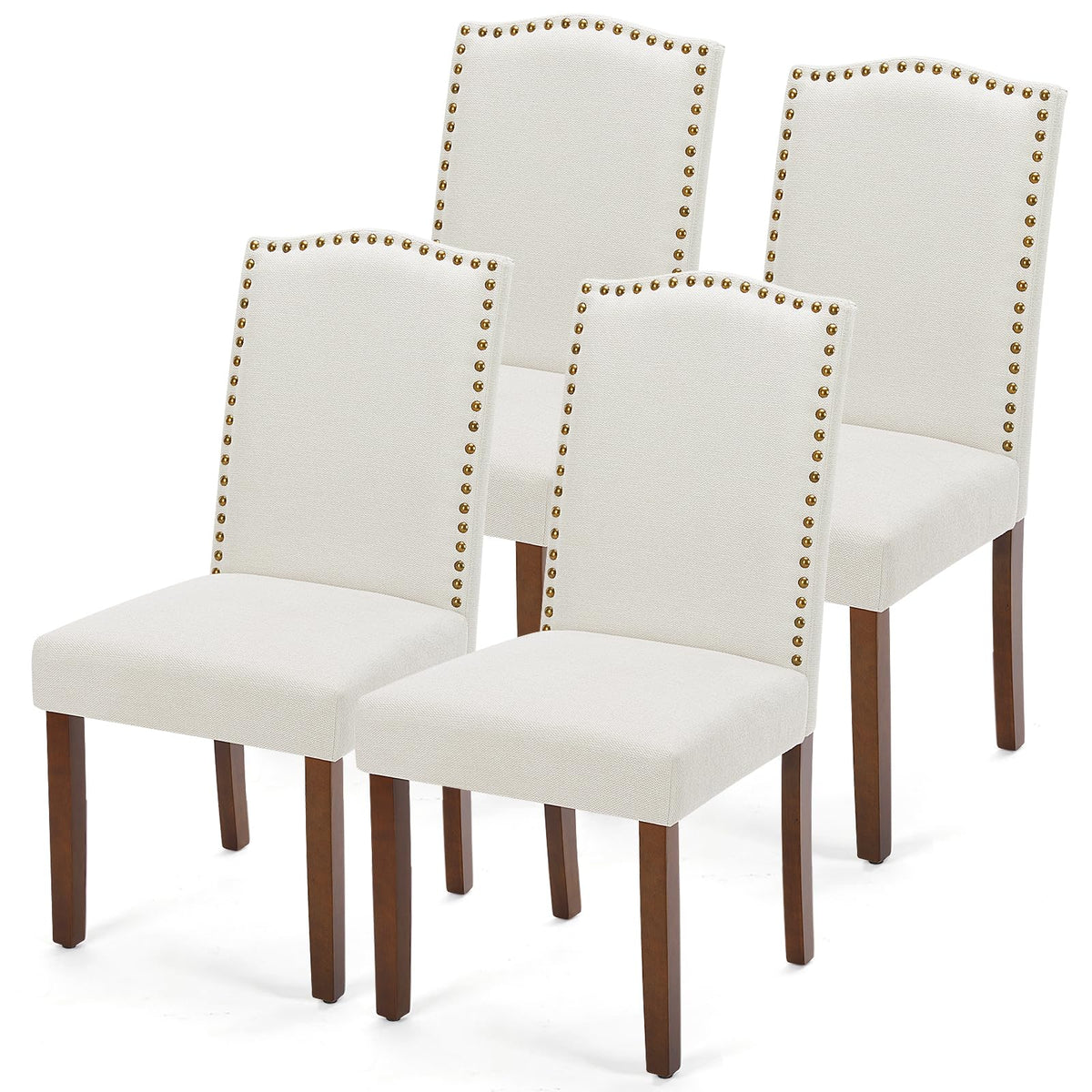 DUMOS Dining Chairs Set of 4, Modern Kitchen Table Chairs with Wooden Legs and Padded Seat, Mid Century Upholstered Accent Chair for Dining Room/Kitchen/Living Room/Restaurant, Beige