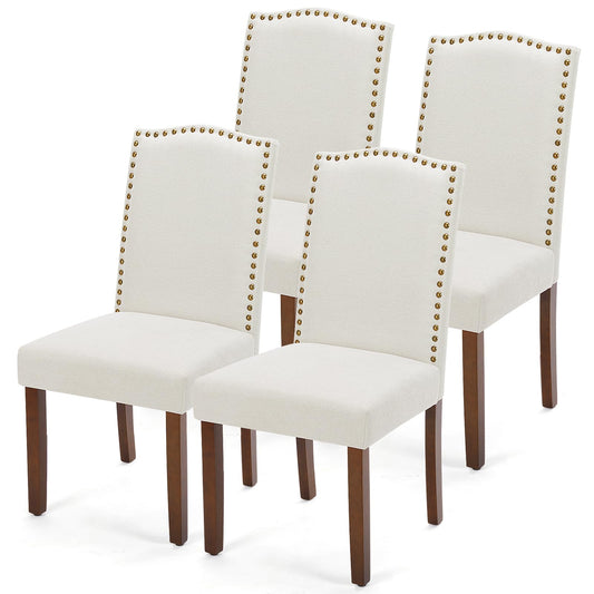 DUMOS Dining Chairs Set of 4, Modern Kitchen Table Chairs with Wooden Legs and Padded Seat, Mid Century Upholstered Accent Chair for Dining Room/Kitchen/Living Room/Restaurant, Beige