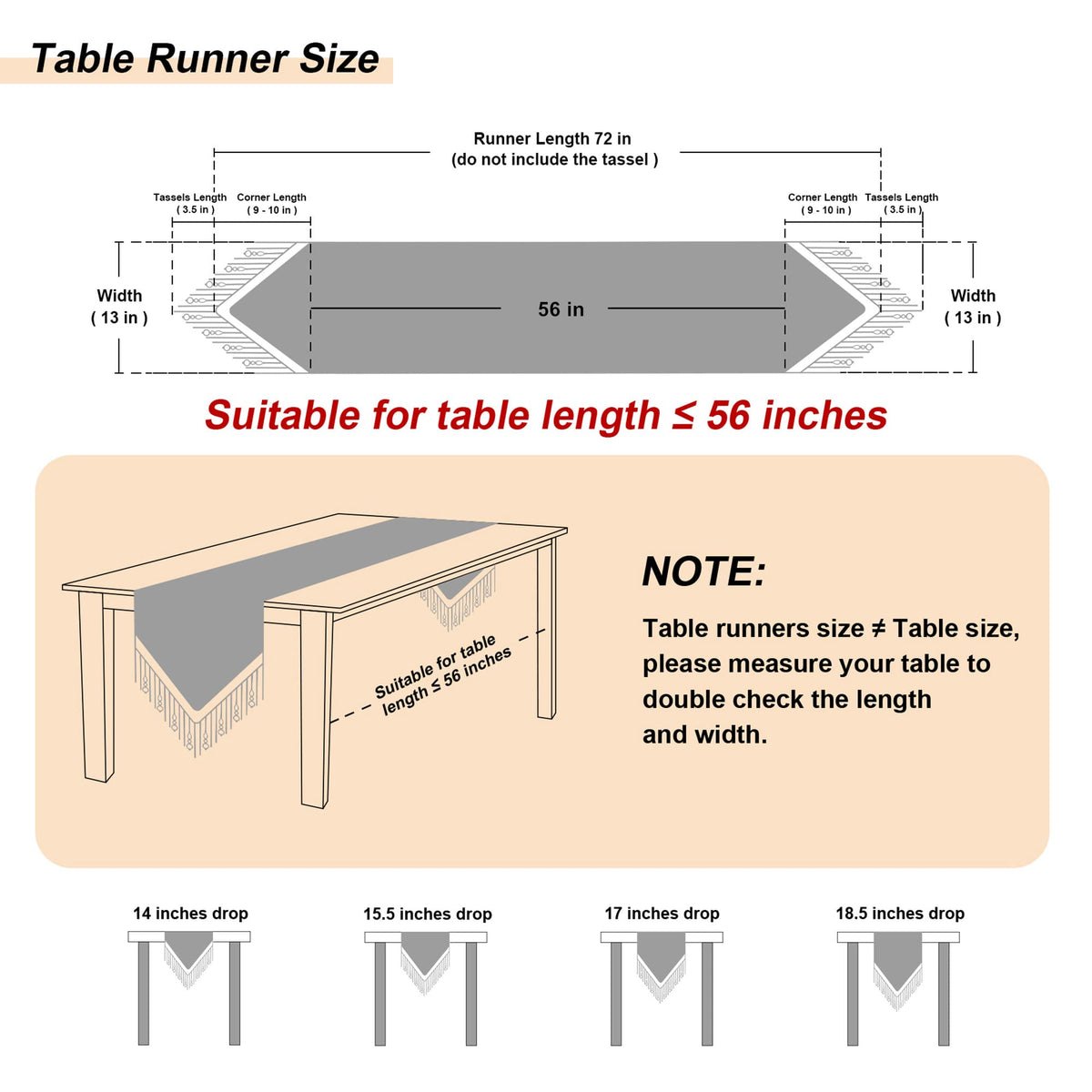 Loom and Mill Luxury Vintage Chenille Table Runner 72 Inches Long, Black