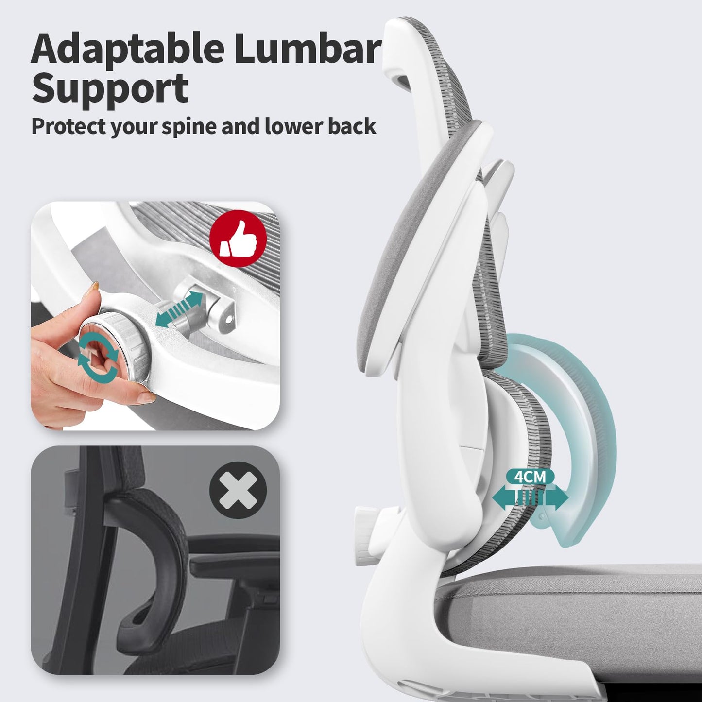 TRALT Office Chair - Ergonomic Desk Chair with Adjustable Lumbar Support, Mesh Computer Chair, Executive Chair for Home Office Comfortable Lumbar Support (1, White)