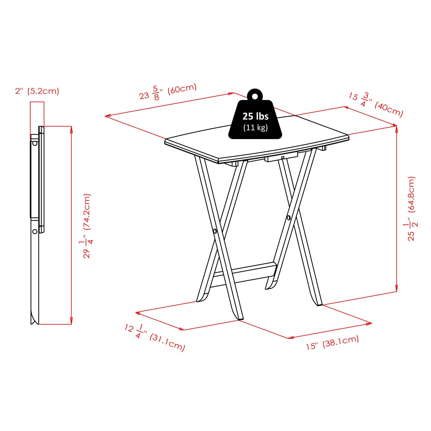 Winsome Darryl Set of 4 Oversized Foldable Tables, Walnut, 26"