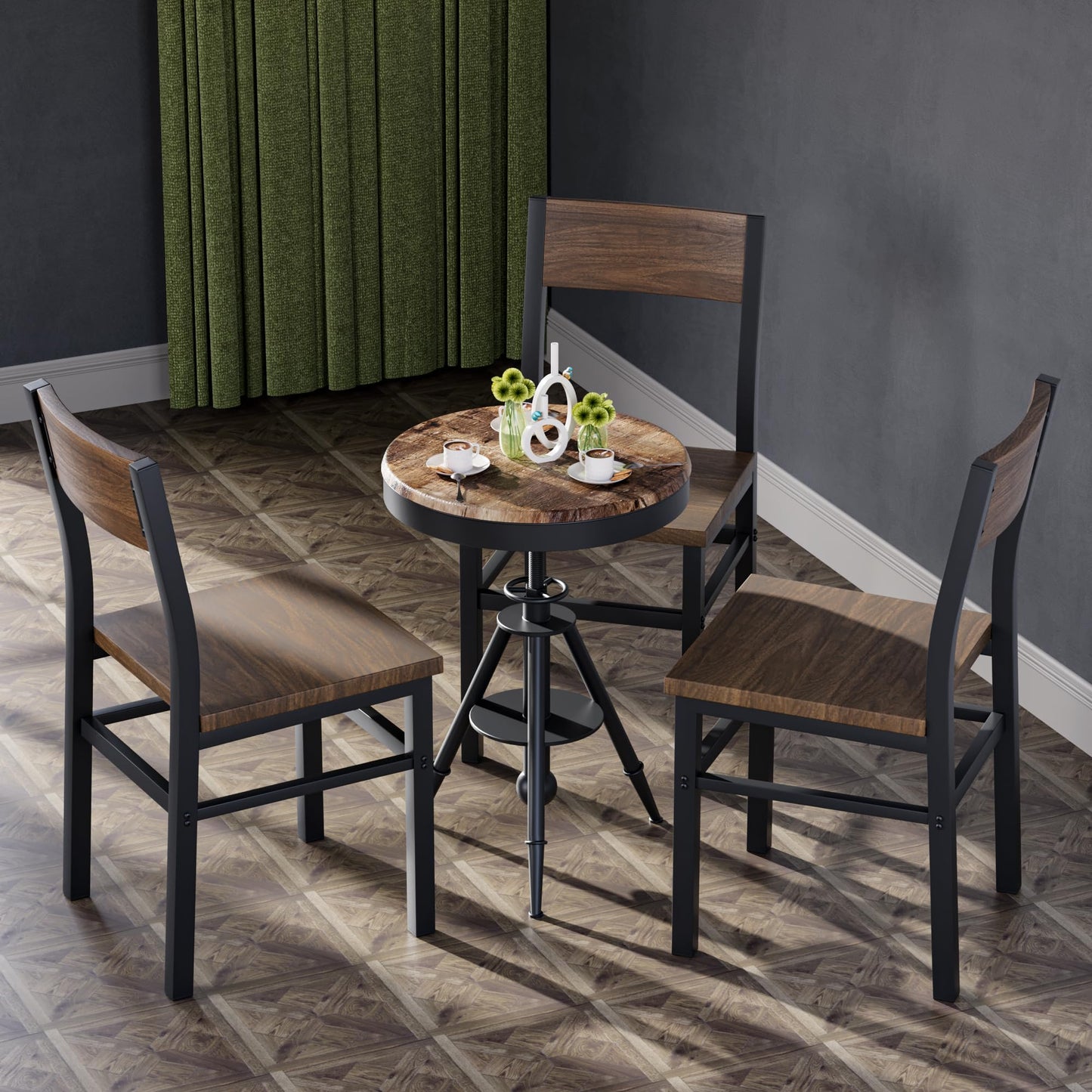 MECHYIN Nut-Brown Dining Chairs Set of 4, Farmhouse Kitchen Room Chairs