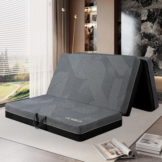 GEMBED Tri Folding Mattress Queen Size - 6 Inch Foldable Floor Sofa Bed