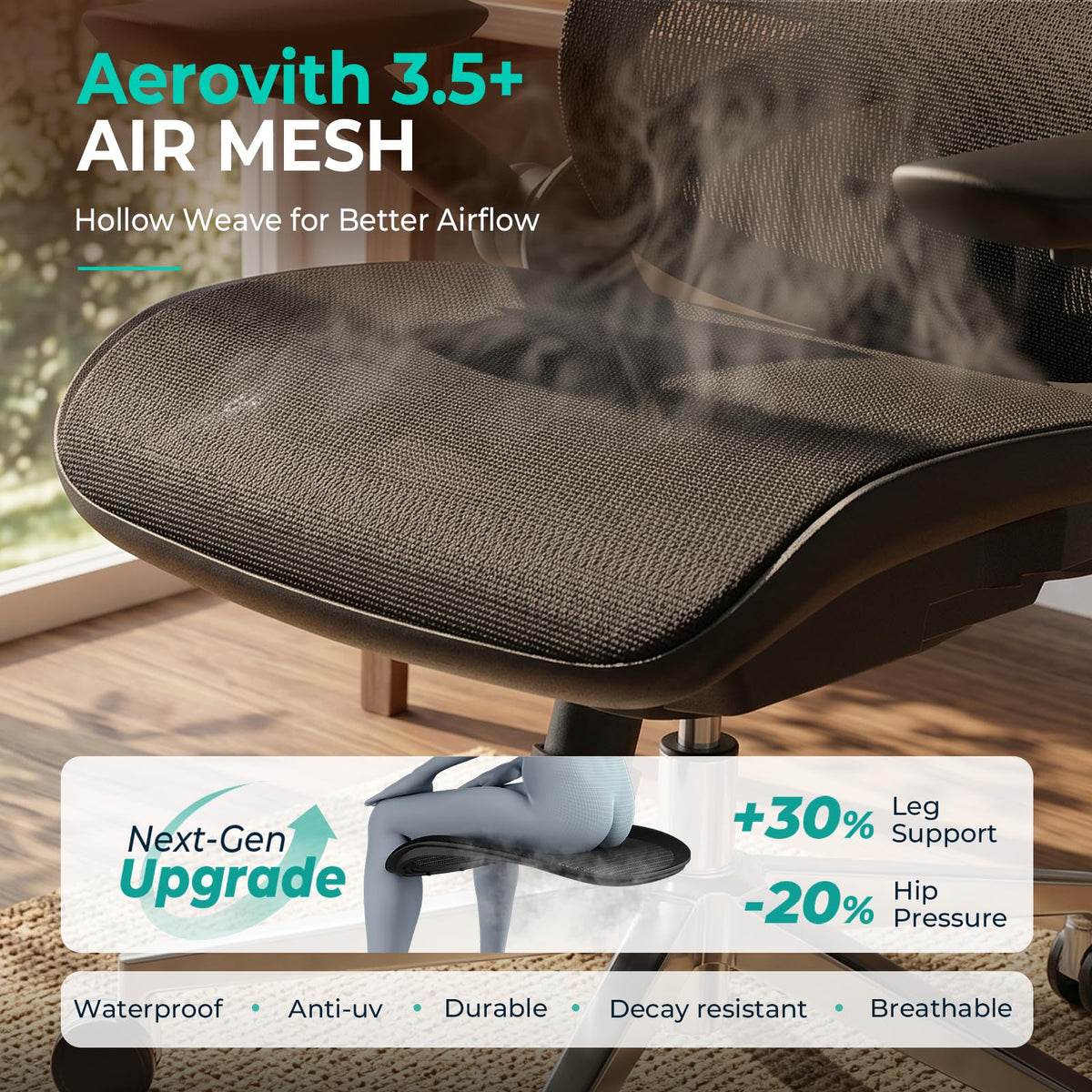 CAPOT Ergonomic Mesh Office Chair, Adjustable Lumbar High Back Desk Chair 400lbs, 4D Flip-up Arms, 3-Level Tilt Backrest, 3D Headrest, PU Wheels, Swivel Rolling Computer Seating for Long Desk Work