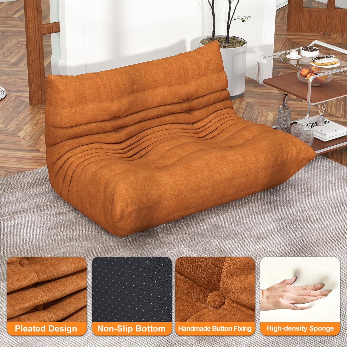 Full Foam Loveseat Sofa, Adult Bean Bag Floor Couch with Waterproof Fabric