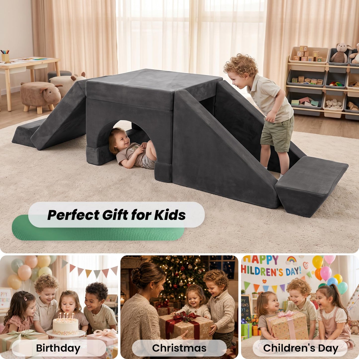 HOMFINE 16PCS Modular Kids Play Couch Set, Sectional Sofa for Playroom