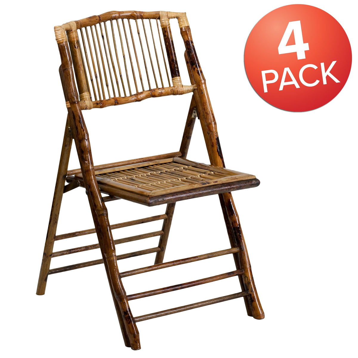 Flash Furniture Folding Bohemian Bamboo Chairs with Curved Backs, Modern Bamboo Folding Dining Chairs, 300 lb. Static Weight Capacity, Set of 4