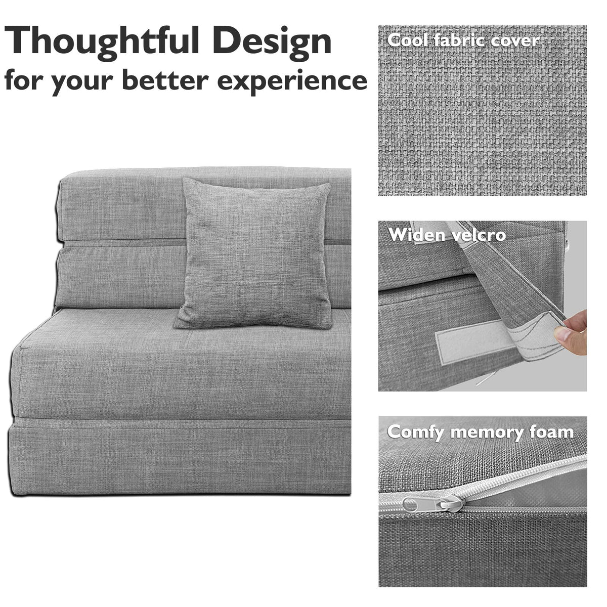 Folding Sofa Bed, Convertible Sleeper Chair with 2 Pillow, Futon Couch