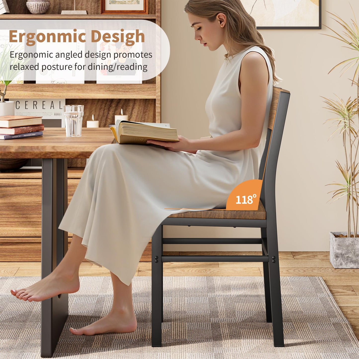 MECHYIN Nut-Brown Dining Chairs Set of 4, Farmhouse Kitchen Room Chairs