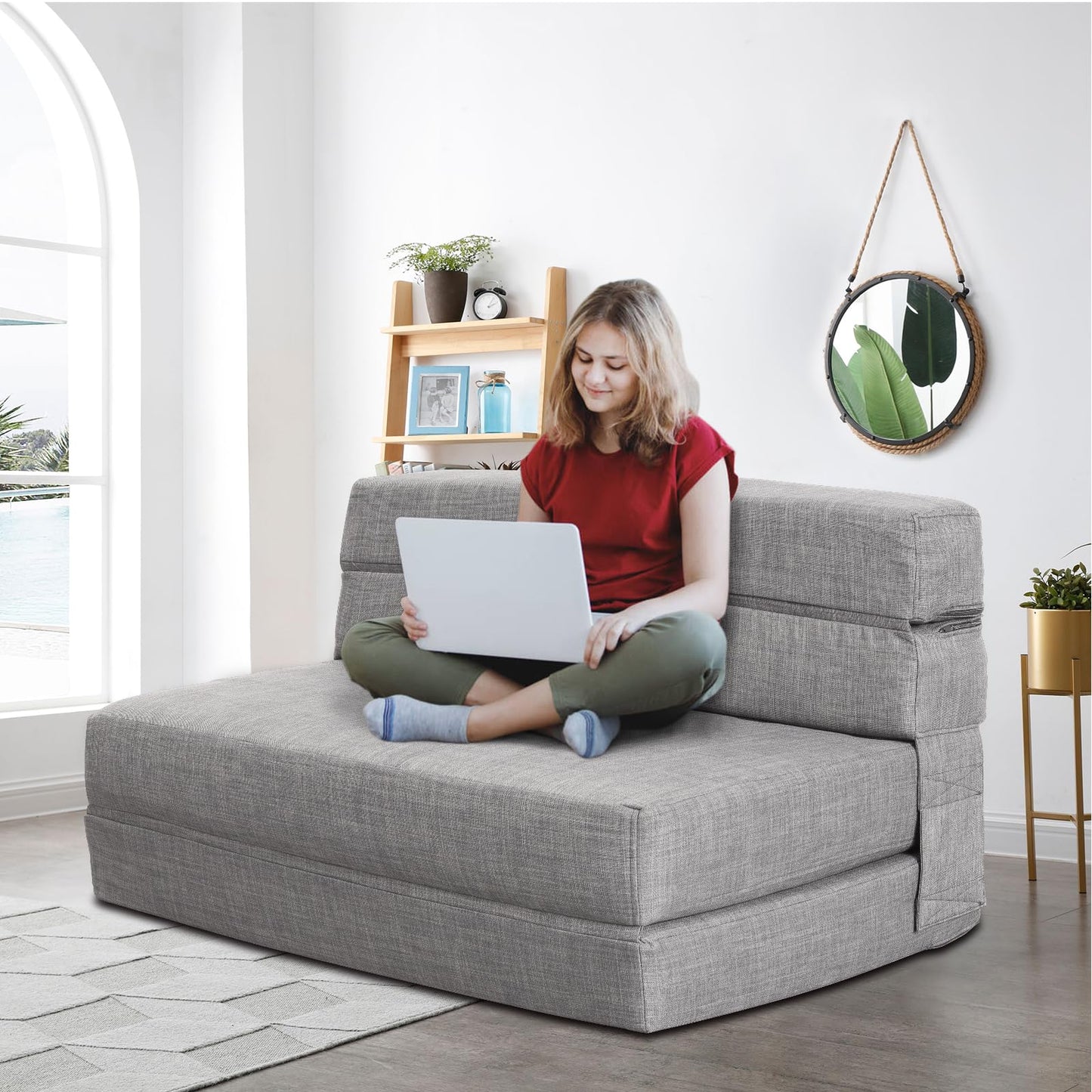 Folding Sofa Bed, Convertible Sleeper Chair with 2 Pillow, Futon Couch