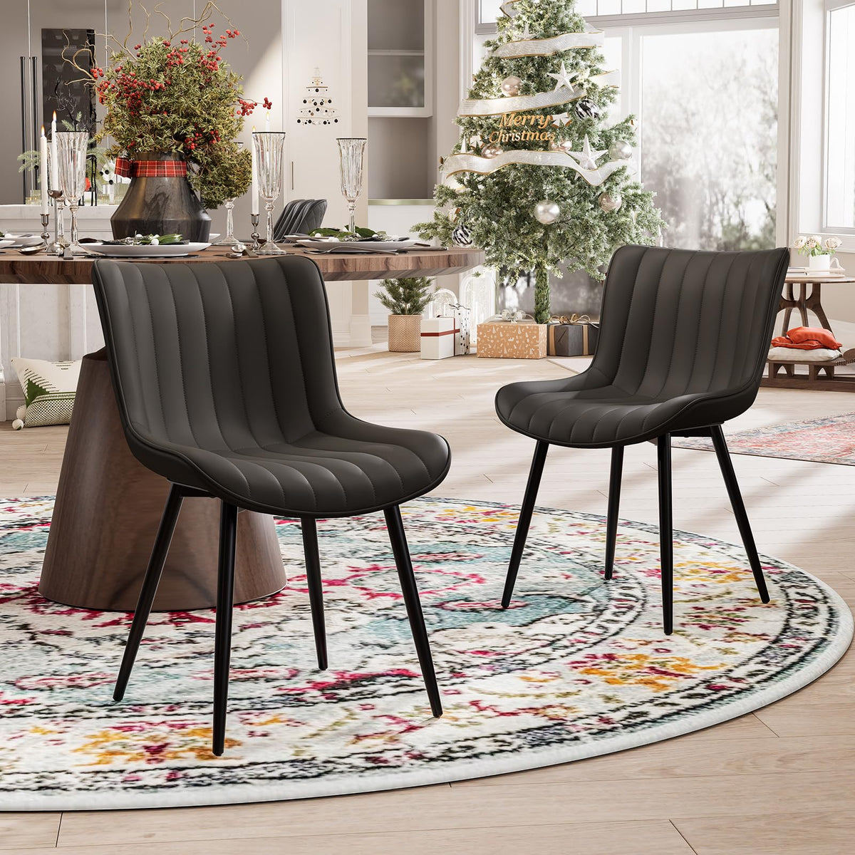 YOUNUOKE Dining Chairs Set of 2 Mid-Century Modern Kitchen Chair Black