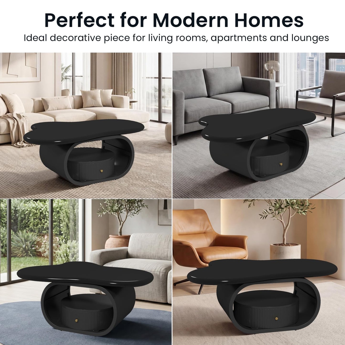 Irregular Cloud Coffee Table with Storage Drawer, Modern Center Tables